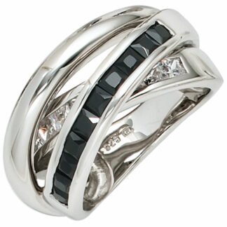 Ring 925 Silber mit Zirkonia in schwarz und weiß