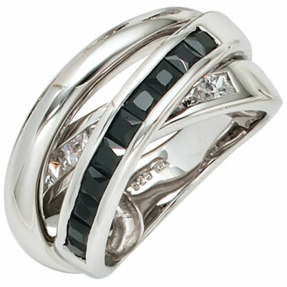 Ring 925 Silber mit Zirkonia in schwarz und weiß