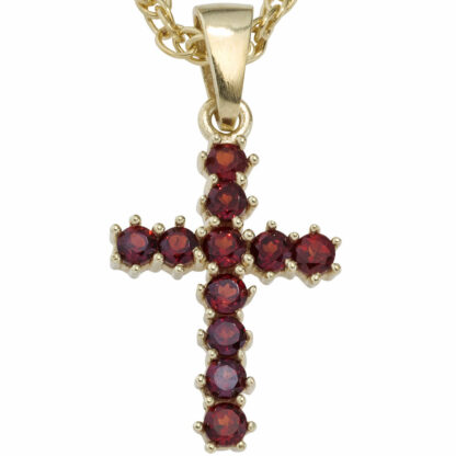 Anhänger "Kreuz" 333 Gelbgold mit 11 Granat Edelsteinen rot