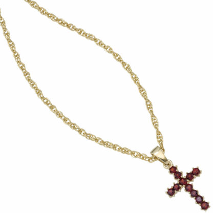 Anhänger "Kreuz" 333 Gelbgold mit 11 Granat Edelsteinen rot – Bild 2