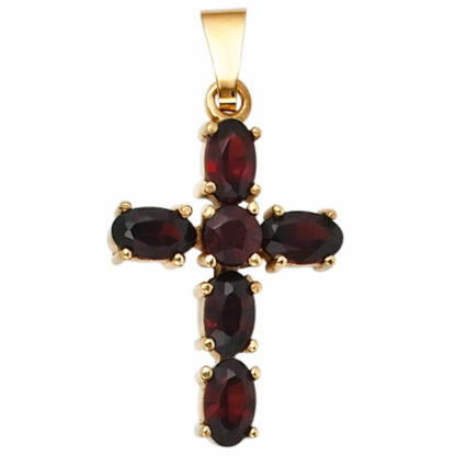 Anhänger "Kreuz" 375 Gelbgold mit Granat rot