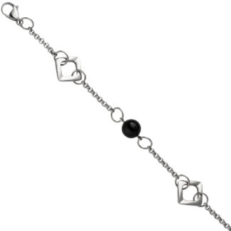 Armband Edelstahl mit Achat-Kügelchen schwarz