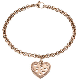 Armband "Herz" Edelstahl/PVD rotgoldfarben mit Kristallen weiß