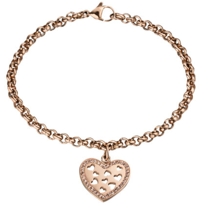 Armband "Herz" Edelstahl/PVD rotgoldfarben mit Kristallen weiß