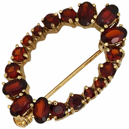 Brosche 375 Gelbgold mit Granat rot Klassik