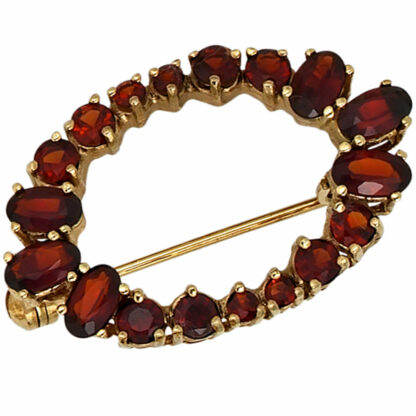Brosche 375 Gelbgold mit Granat rot Klassik – Bild 2