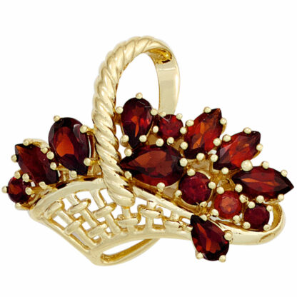 Brosche "Blumen-Korb" 375 Gelbgold mit Granat rot