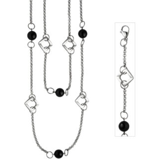 Collier Edelstahl mit Achat-Kügelchen schwarz