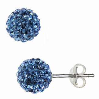 Kugel-Ohrstecker 925 Silber mit Kristallen hellblau