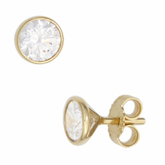 Ohrstecker 333 Gelbgold mit Zirkonia weiß rund