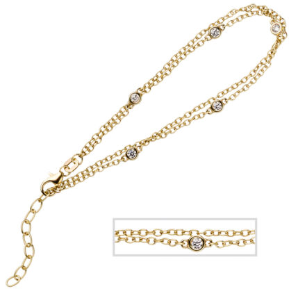 Armband 2-reihig 925 Silber/vergoldet mit 5 Zirkonia weiß – Bild 3