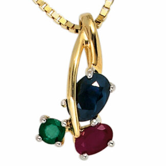 Anhänger 585 Gelbgold mit Blue Saphir, Rubin und Smaragd