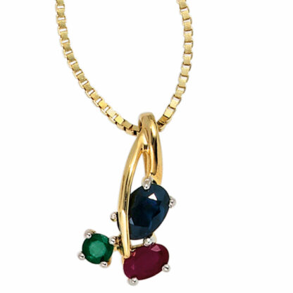 Anhänger 585 Gelbgold mit Blue Saphir, Rubin und Smaragd – Bild 3