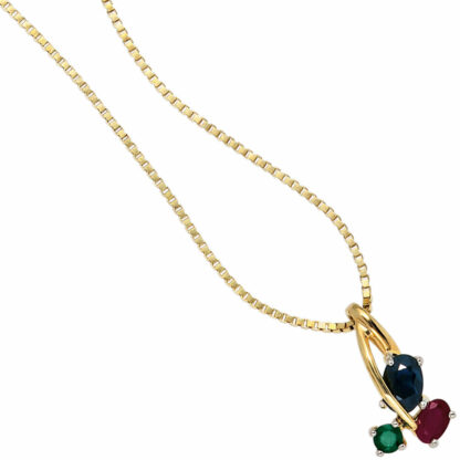 Anhänger 585 Gelbgold mit Blue Saphir, Rubin und Smaragd – Bild 2