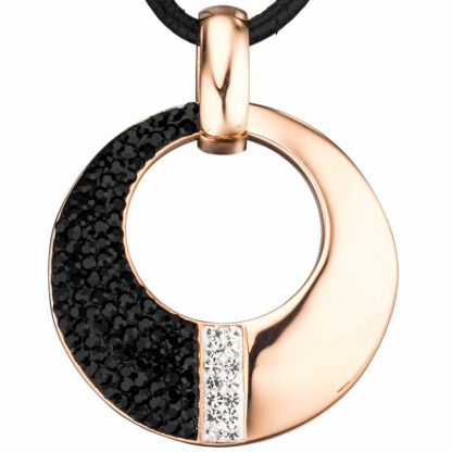 Anhänger rund Edelstahl/PVD rotgoldfarben Kristalle schwarz-weiß
