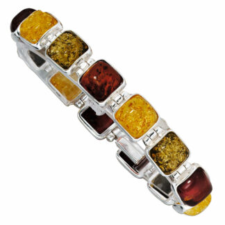 Armband 925 Silber mit 13 Bernsteinen multicolor