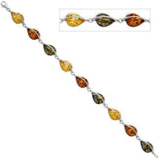 Armband 925 Silber mit 9 Bernsteinen multicolor