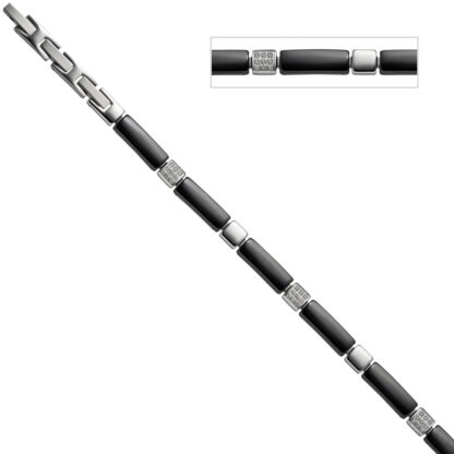 Armband Keramik schwarz Edelstahl und Zirkonia weiß