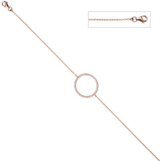 Armband mit Rundanhänger offen 925 Silber/rotvergoldet und Zirkonia
