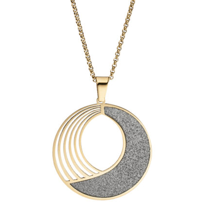 Collier mit Anhänger rund abstrakt Edelstahl/PVD goldfarben mit Glitzereffekt