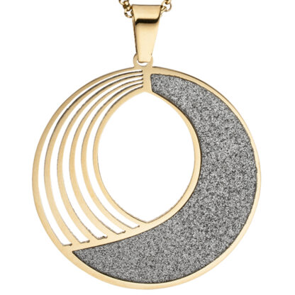 Collier mit Anhänger rund abstrakt Edelstahl/PVD goldfarben mit Glitzereffekt – Bild 3