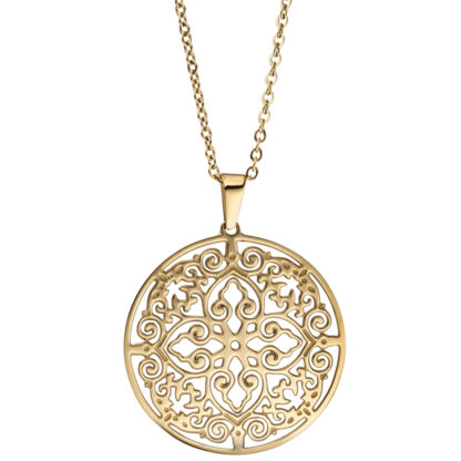 Collier mit Anhänger rund Edelstahl/ PVD goldfarben Rosette
