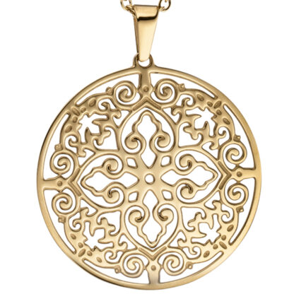 Collier mit Anhänger rund Edelstahl/ PVD goldfarben Rosette – Bild 3