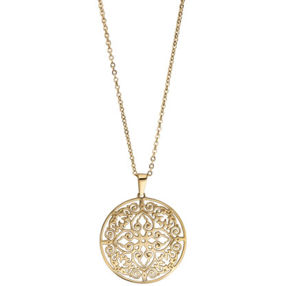 Collier mit Anhänger rund Edelstahl/ PVD goldfarben Rosette – Bild 2