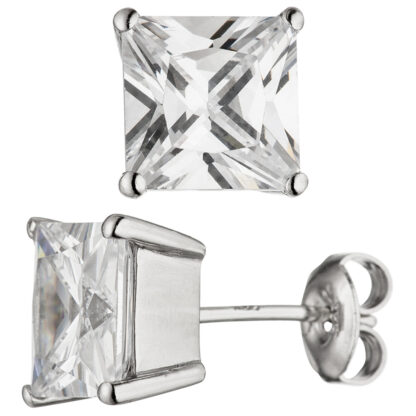 Ohrstecker 925 Silber mit Zirkonia weiß quadratisch