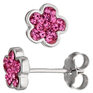 Ohrstecker "Blüte" 925 Silber mit Glassteinen pink