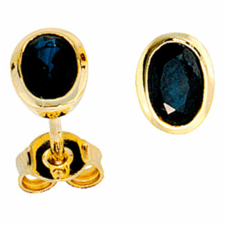 Ohrstecker oval 585 Gelbgold mit Blue Saphiren