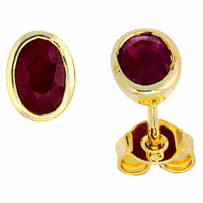 Ohrstecker oval 585 Gelbgold mit Rubinen
