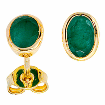Ohrstecker oval 585 Gelbgold mit Smaragden
