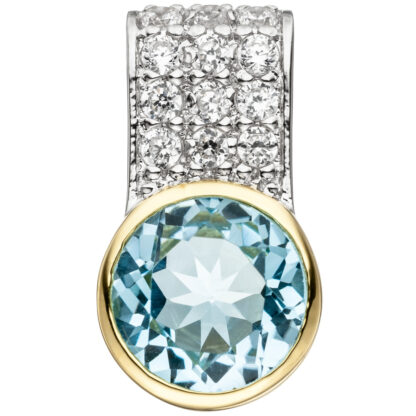 Anhänger 925 Silber Bicolor mit Blautopas rund und Zirkonia