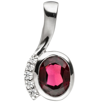 Anhänger 925 Silber oval mit Granat rot und Zirkonia weiß