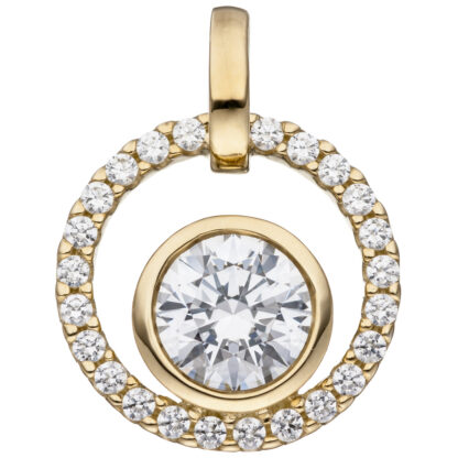 Anhänger rund 333 Gelbgold mit 25 Zirkonia weiß