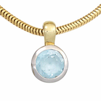 Anhänger rund 585 Gelbgold Bicolor mit Blautopas
