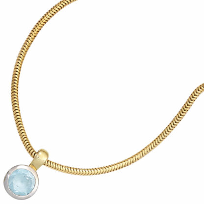 Anhänger rund 585 Gelbgold Bicolor mit Blautopas – Bild 2