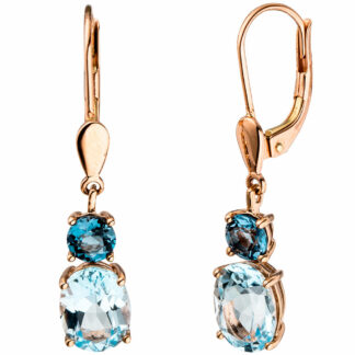 Boutons 585 Rotgold mit Blautopasen hellblau und London Blue