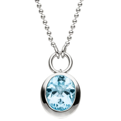 Collier/Kugelkette 925 Silber mit Anhänger Blautopas