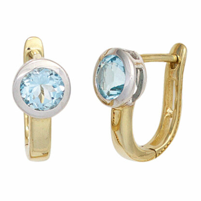 Creolen 585 Gelbgold Bicolor mit Blautopasen