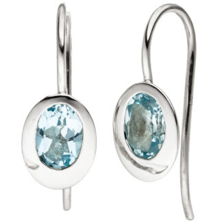 Ohrhaken oval 925 Silber mit Blautopasen