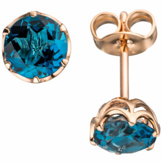 Ohrstecker 585 Rotgold mit Blautopasen London Blue 6,7 mm
