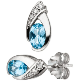Ohrstecker 925 Silber mit Blautopasen Tropfenform und Zirkonia