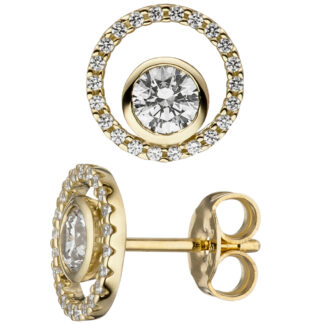 Ohrstecker rund 333 Gelbgold mit 46 Zirkonia weiß