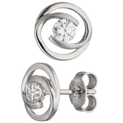 Ohrstecker rund 333 Weißgold mattiert mit Zirkonia weiß