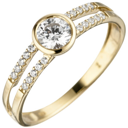 Ring 2-bahnig 333 Gelbgold mit 21 Zirkonia weiß