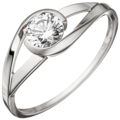 Ring 333 Weißgold mattiert mit Zirkonia weiß