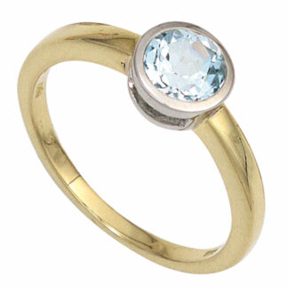 Ring 585 Gelbgold Bicolor mit Blautopas rund