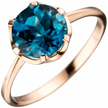 Ring 585 Rotgold mit Blautopas London Blue rund
